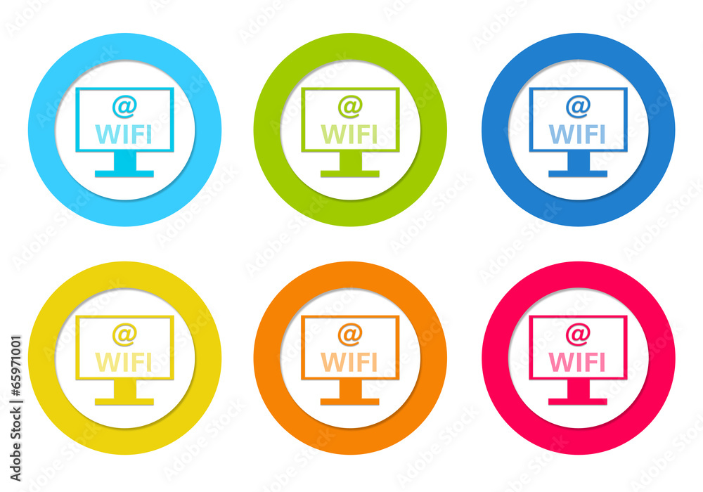 Colorful rounded icons with computer and wifi symbol Colorful rounded icons with computer and wifi symbol