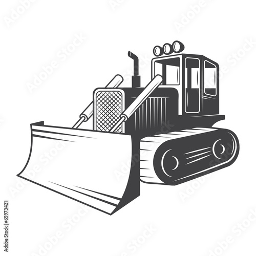 Vector illustration of bulldozer. Black and white