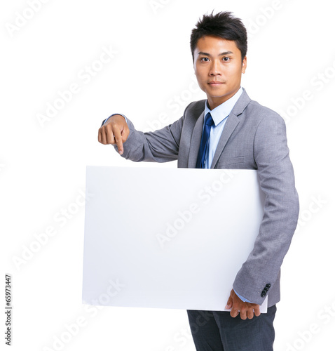 Business man hold with white board