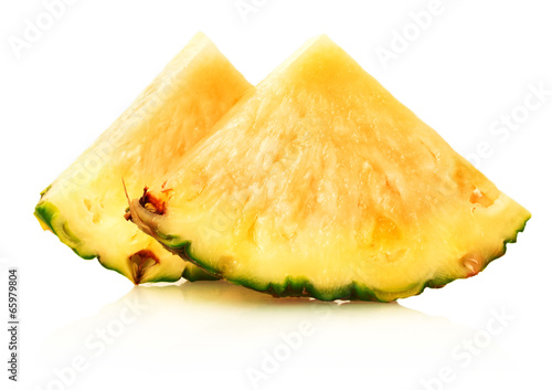 slice of ripe pineapple on a white background