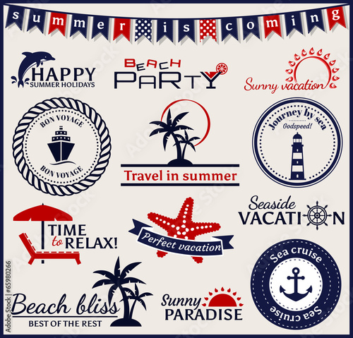 Summer and sea labels, symbols and emblems. Vector design elemen
