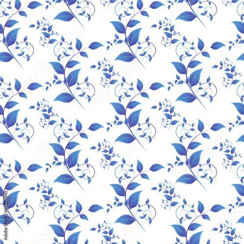 blue leaves seamless pattern