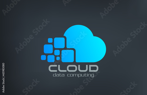 Cloud computing technology vector logo design template