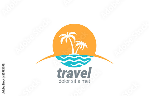 Travel agency vector logo design. Beach, Sea, Horizon