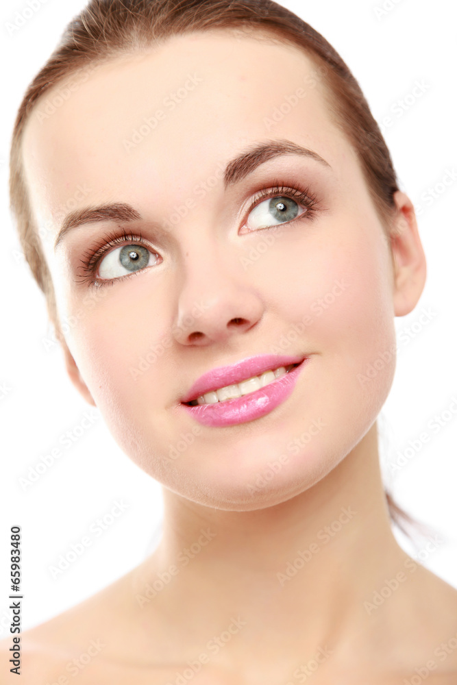 beautiful woman, portrait isolated on white background