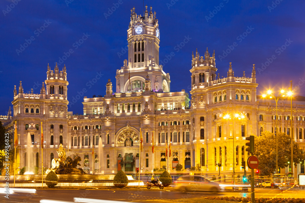  Palace of Communication in  evening. Madrid, Spain