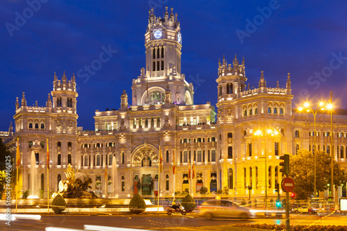  Palace of Communication in evening. Madrid, Spain