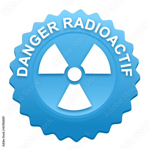 danger radioactif sur bouton web denté bleu