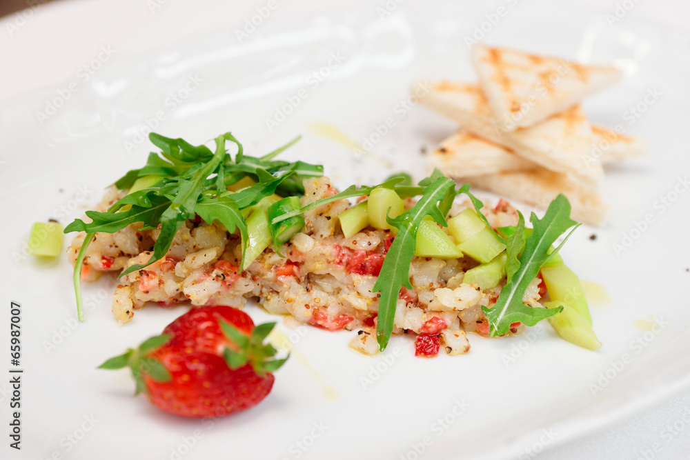 Seabass carpaccio with strawberry Seabass carpaccio with strawberry