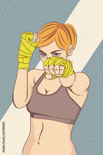 Asian Female Fighter with halftone effect