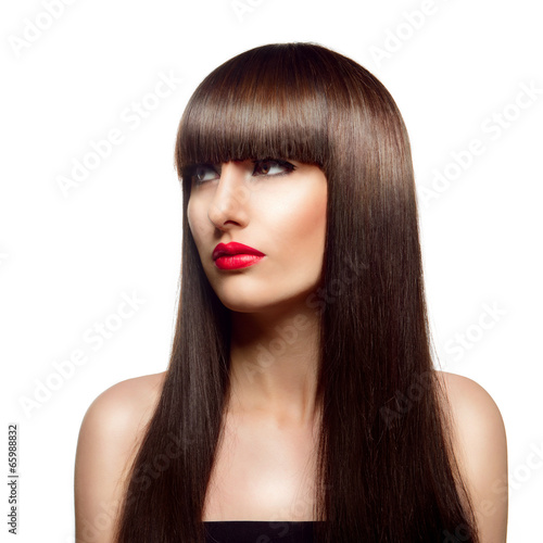 Portrait of beautiful fashion woman with long healthy brown hair