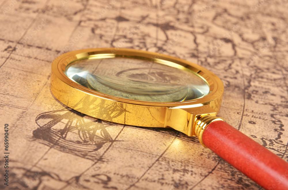 magnifying glass on the map magnifying glass on the map