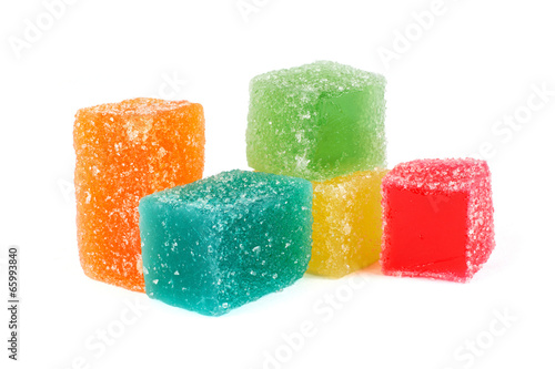 Colorful fruit jelly candies isolated on white