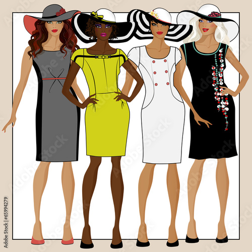 Girls in dresses and hats
