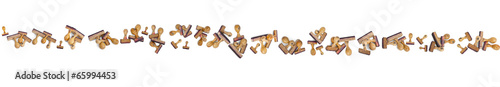 Horizontal long row wtih lots of wooden stamps