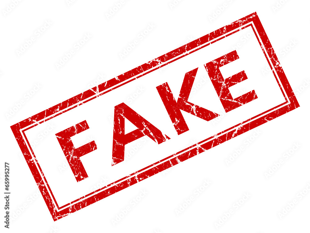 Fake red square grungy stamp isolated on white background Fake red square grungy stamp isolated on white background