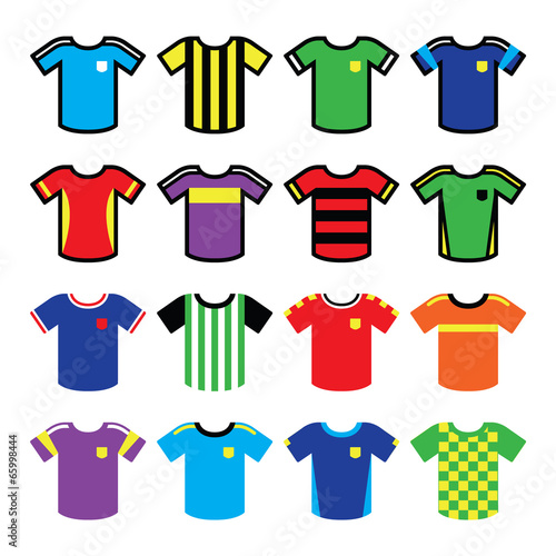 Football or soccer jerseys colorful icons set