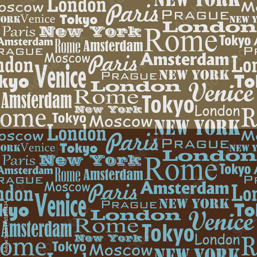 seamless text pattern with name of city and capitals