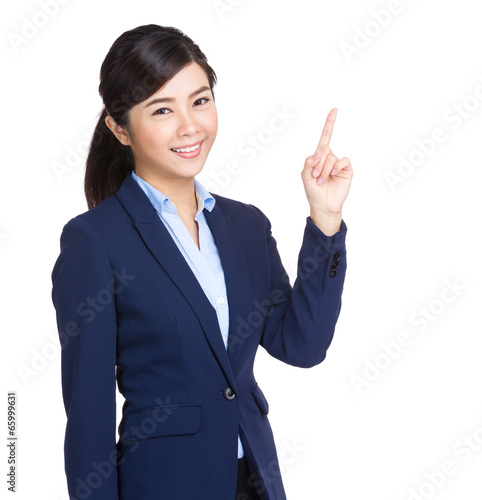 Woman finger point up