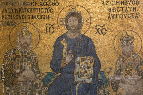 Mosaic detail Jesus Christ with Emperor Constantine and Zoe