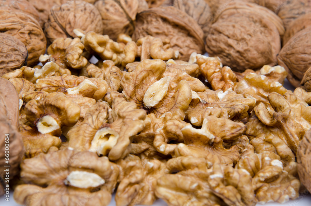 Opened and whole walnuts Opened and whole walnuts
