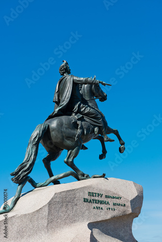 Peter I monument against blue sky. Saint-petersburg  Russia