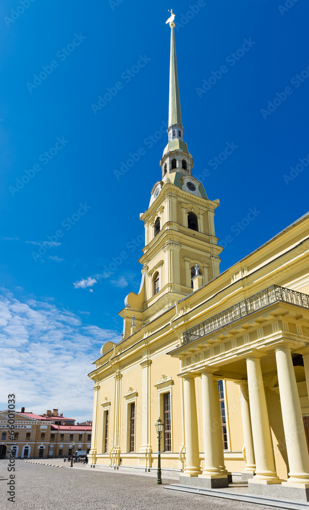 Bell tower of the Peter and Paul Cathedral in St. Petersburg, Ru