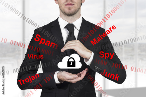 Εκτύπωση καμβά businessman protecting cloud