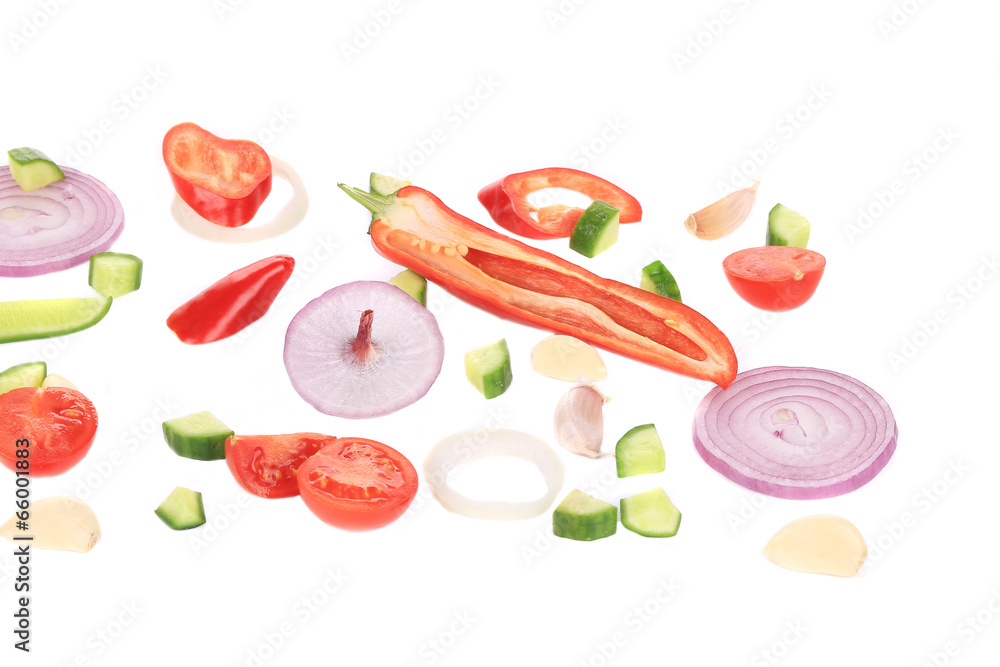 Naklejka premium Sliced ripe vegetables.