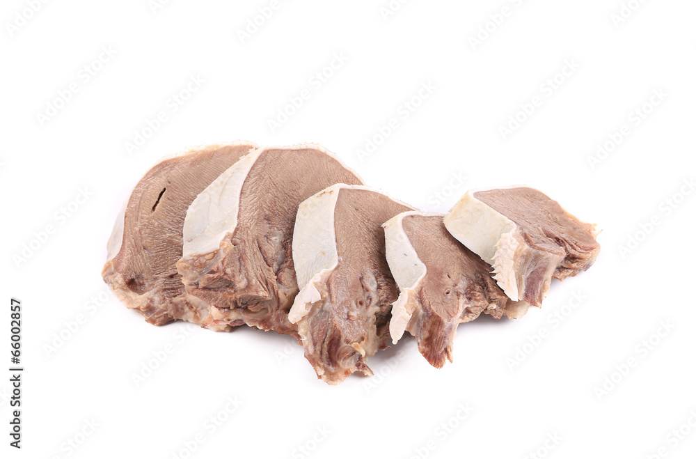 Raw chopped cow tongue. Raw chopped cow tongue.