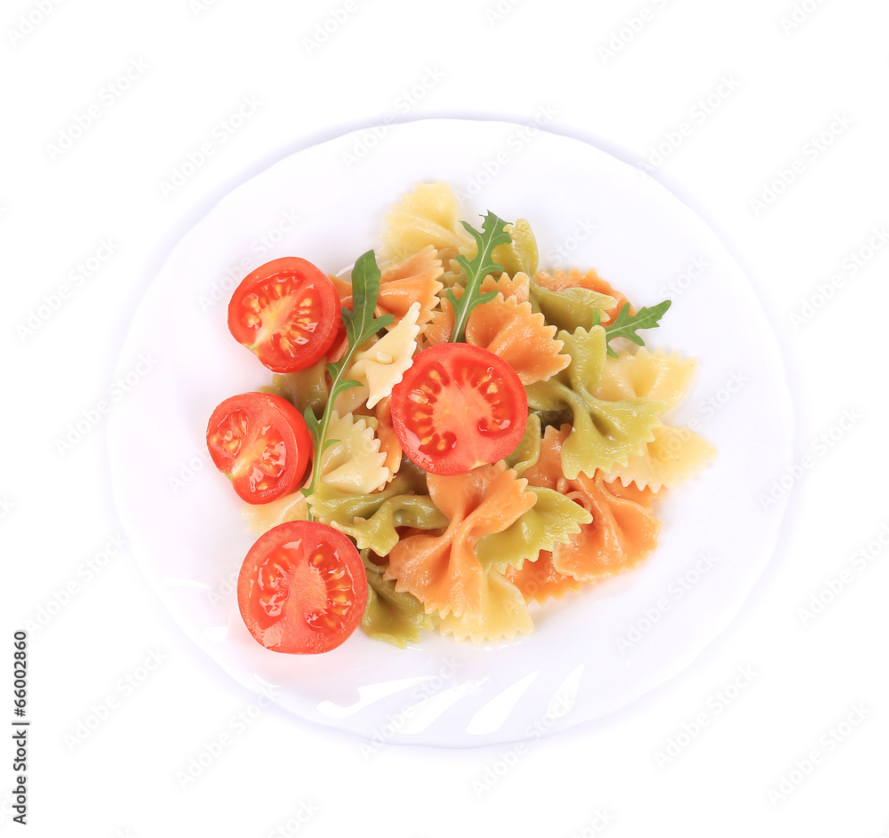 Italian pasta farfalle with arugula. Italian pasta farfalle with arugula.