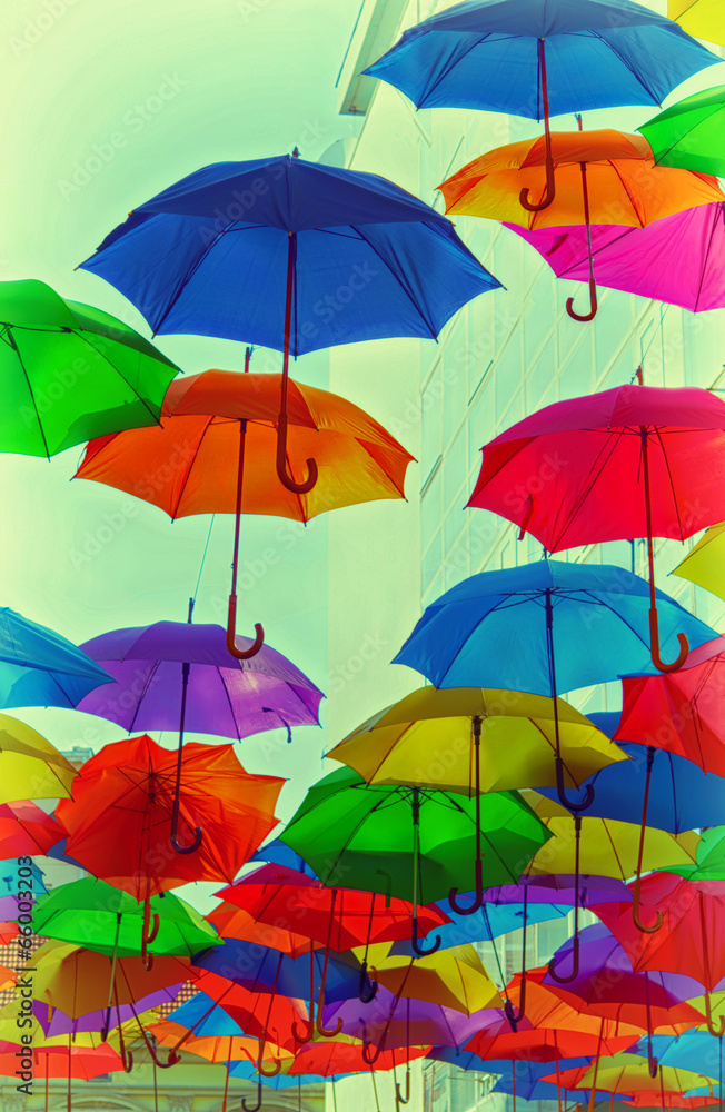 colorful umbrellas abstract vintage photo