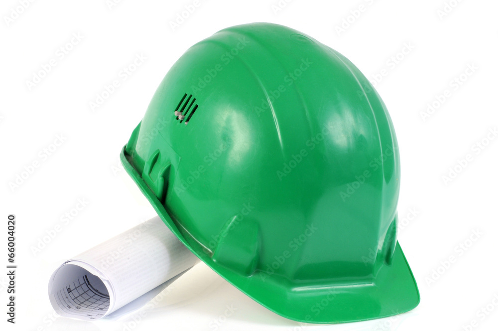 Fototapeta premium Casque de chantier et plan