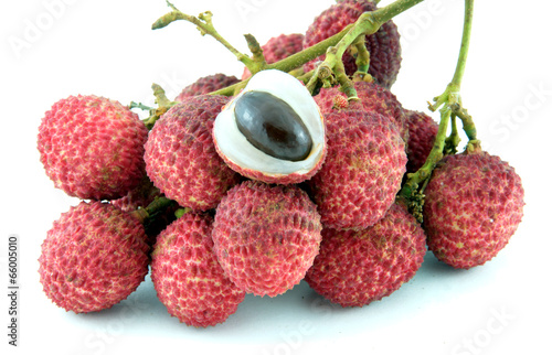 Fresh lychees isolated on white background. photo