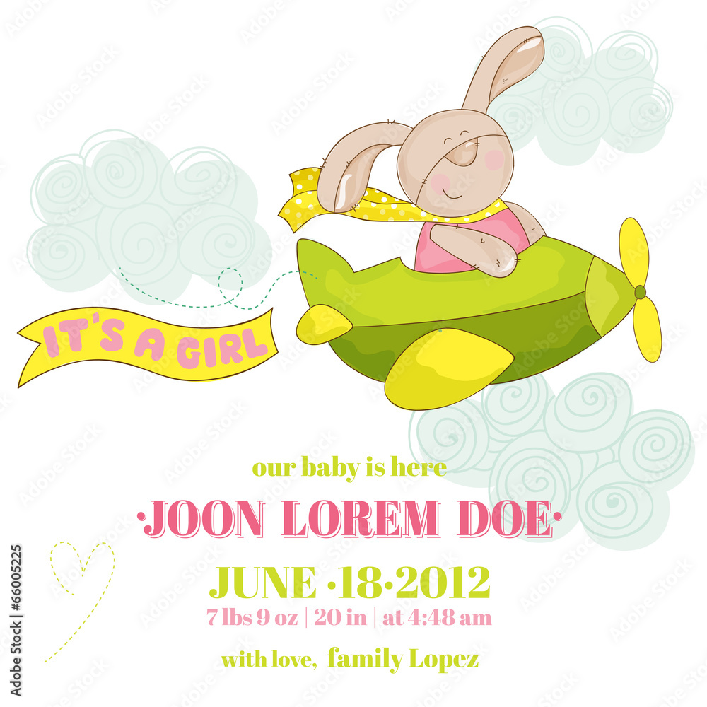 Baby Bunny on a Plane - Baby Shower or Arrival Card - in vector Baby Bunny on a Plane - Baby Shower or Arrival Card - in vector
