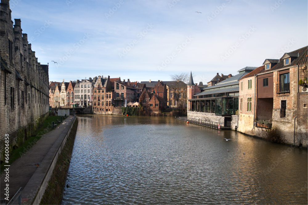 Gent canal with medieval buildings