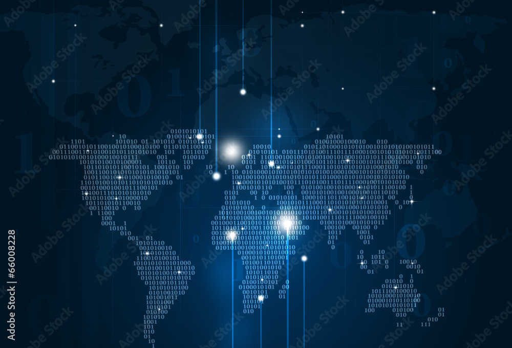 Abstract Binary Code Map Blue Background Abstract Binary Code Map Blue Background