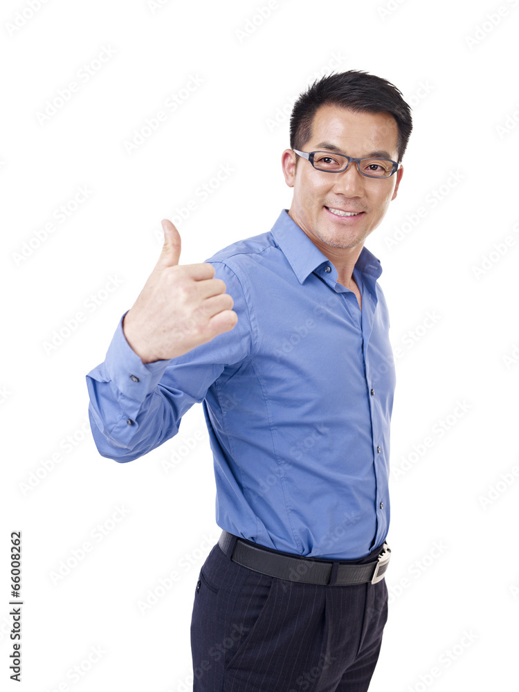 asian businessman thumb up, isolated on white background asian businessman thumb up, isolated on white background
