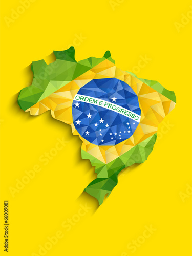 Brazil Flag Map Yellow Green Blue Background