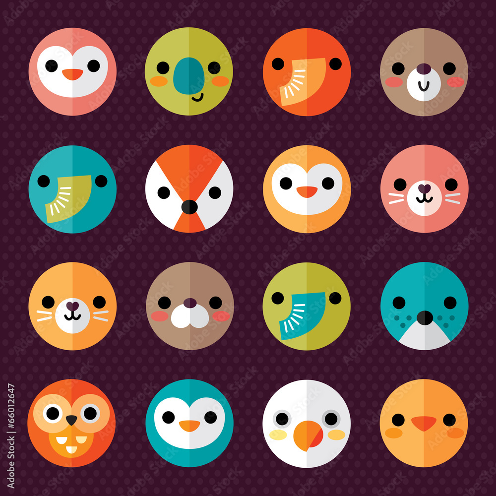 set of cute animal smiley face stickers Stock Vector | Adobe Stock