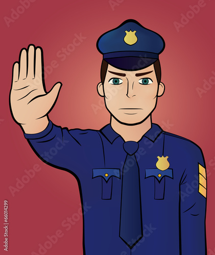 Police officer making stop sign