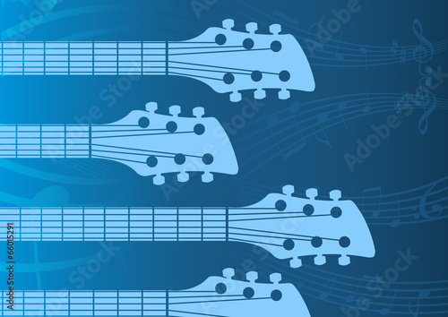 music, vector blue background with Guitar headstocks