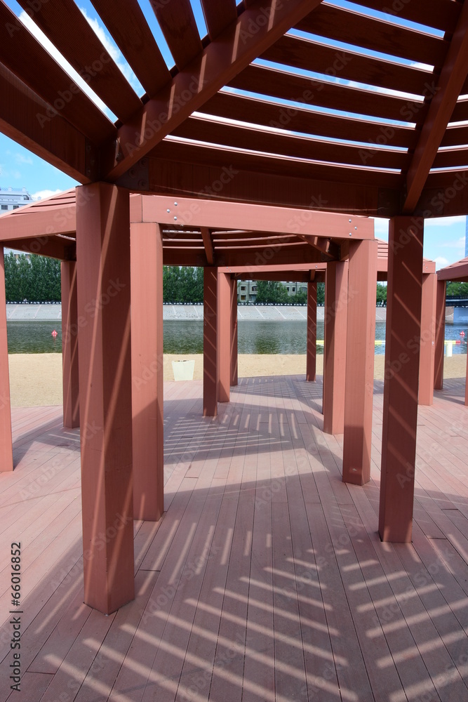 Sunshelters lit by the sun Sunshelters lit by the sun