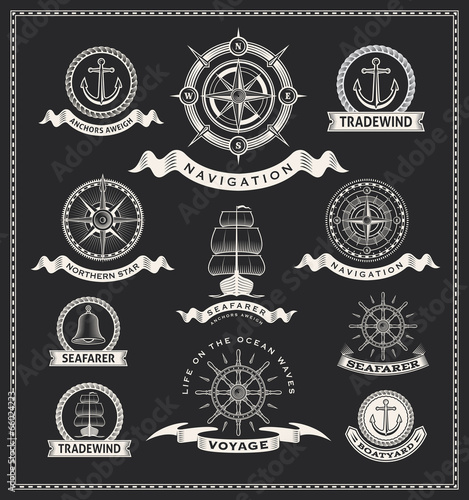 Vintage nautical label vector set