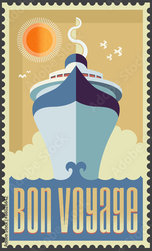 Rocznika retro statku wycieczkowego wektorowy projekt - Wakacyjny podróż plakat
