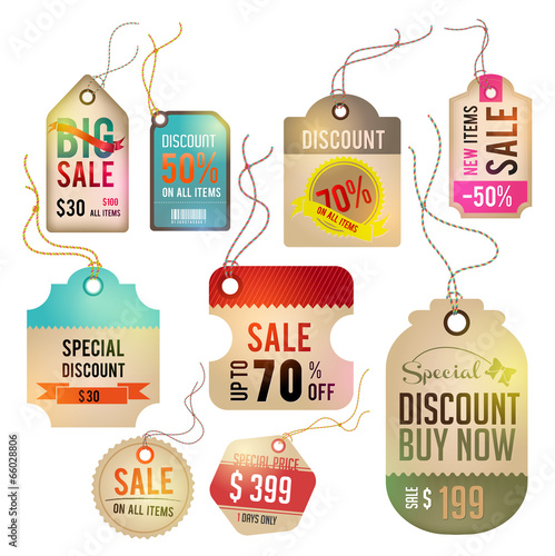 Modern glossy brown tag and labels design with sample text (vect