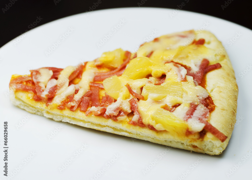 Close up of Pizza Hawaiian piece Close up of Pizza Hawaiian piece