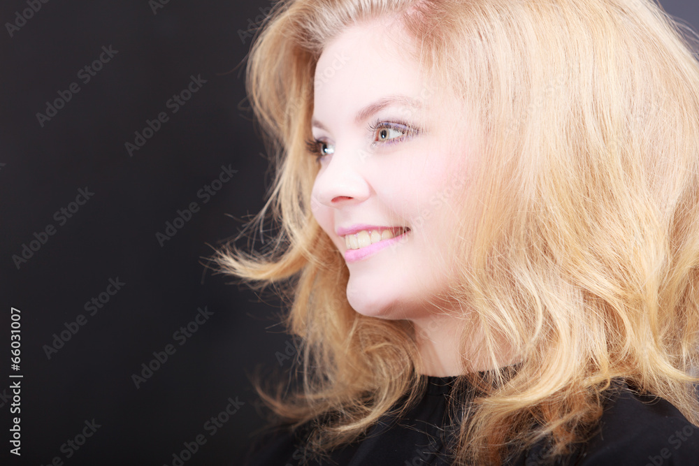 Beautiful blond girl client by hairdresser in hair beauty salon Beautiful blond girl client by hairdresser in hair beauty salon