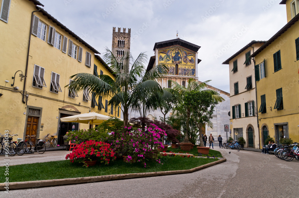 Typical small square at city of Lucca, Tuscany