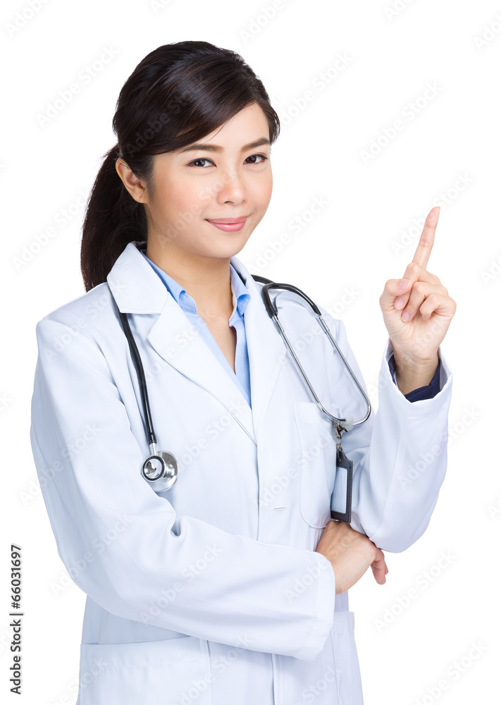 Female dotor with finger point up Female dotor with finger point up